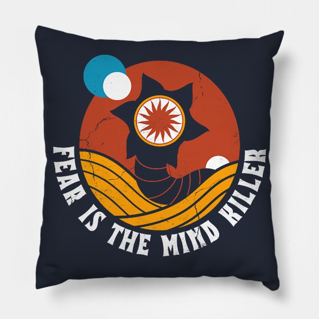 Fear Is The Mind Killer - Vintage Distressed Retro Scifi - Dune Pillow by Nemons