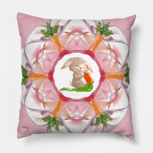 Rabbit with carrot in mandala Pillow