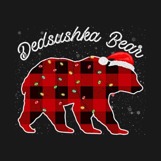 Dedsushka Bear Santa Christmas Pajama Red Plaid Buffalo Family Funny T-Shirt