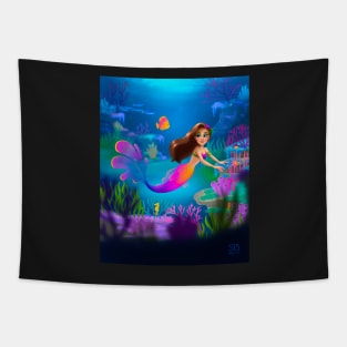 Tropical Coral Reef Mermaid Tapestry