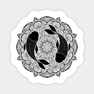 Pisces Mandala Zodiac in Black and White Magnet