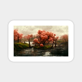 Cherry Blossom Trees Landscape Oil Painting Magnet