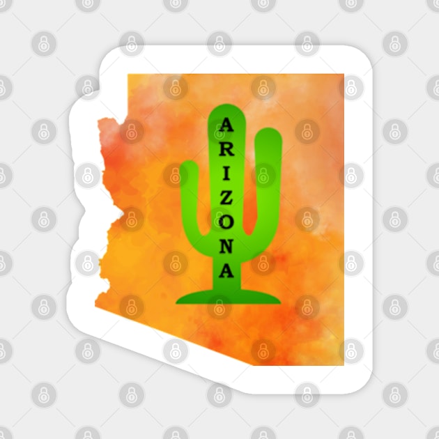 Arizona Cactus in a Sunset Sky State Map Magnet by Star58