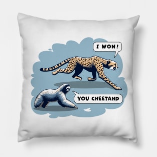 A Cheetah runs a foot race with a Sloth, Animal T-Shirt, Nature T-Shirt, Unisex T-Shirt, Women's T-Shirt, Funny T-shirt Pillow