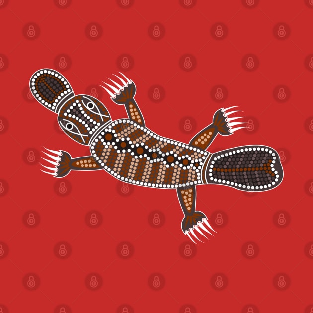 An illustration based on aboriginal style of dot painting depicting Platypus by Dedoma