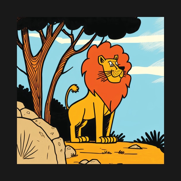 Lion in the Desert Funny Cartoon Style by Geminiartstudio