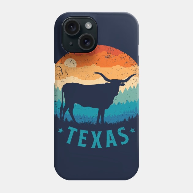 Texas Longhorn Retro Sunset Phone Case by TigerTom