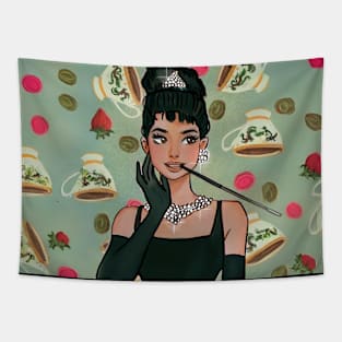 Glamorous lady in black dress Tapestry