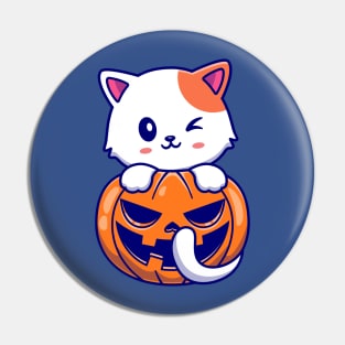 Cute Cat With Pumpkin Halloween Cartoon Pin