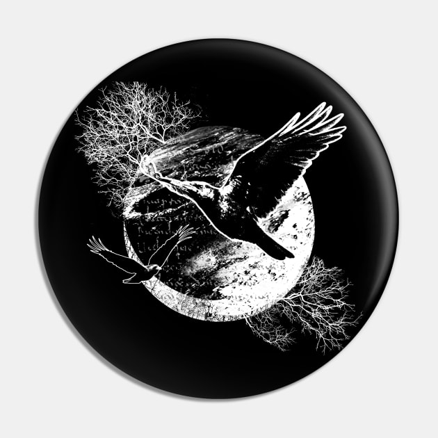 Flying Moon Raven Pin by Esoteric Origins