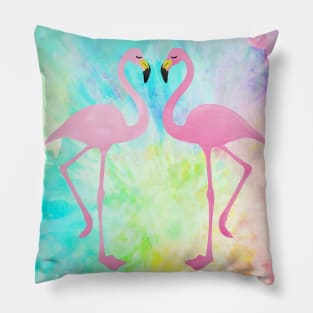 Flamingos on Tie Dye Pillow