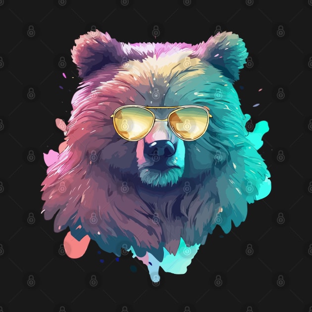 Funny Trendy grizzly bear pastel watercolor splash by TomFrontierArt