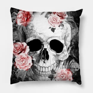 Tribe skull art design with roses Pillow