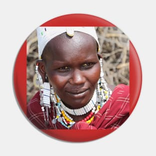 Portrait, Maasai (or Masai) Woman, East Africa Pin