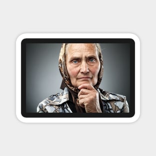 Old Romanian woman with kerchief Magnet