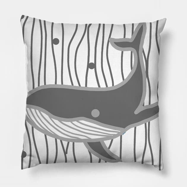 Whale - Grey Pillow by Design Fern