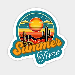 Summer time, sunset retro and cactus design for dark colors Magnet