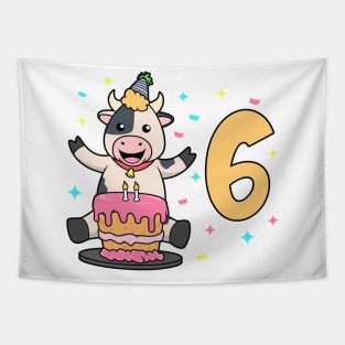 I am 6 with cow - kids birthday 6 years old Tapestry