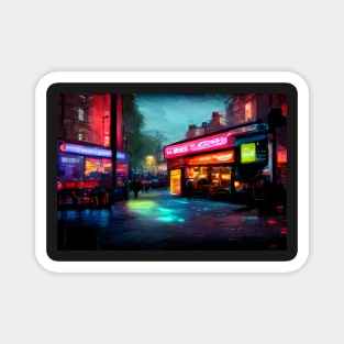 London City Street View At Night In Neonlight / London, England Magnet