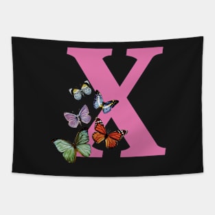 Letter pink X with colorful butterflies Tapestry