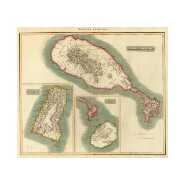 Vintage Map of Various Islands of The Caribbean by Bravuramedia