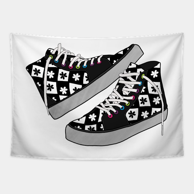 Floral Checkered High tops in Black & White Tapestry by JuneNostalgia