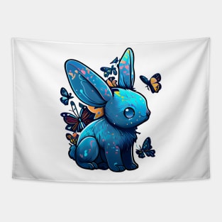 Blue Lucky Rabbit with Butterfly Flight Tapestry