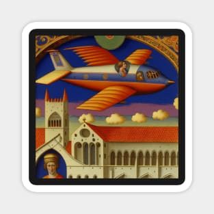 Plane in the medieval sky - Epic Medieval Art Magnet