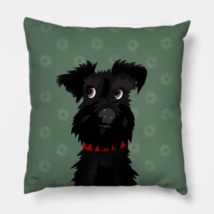 Black Miniature Schnauzer Dog with Green Daisies Pillow