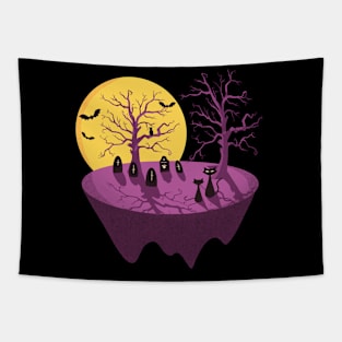 Mid-Century Modern Cats In Spooky Graveyard Tapestry