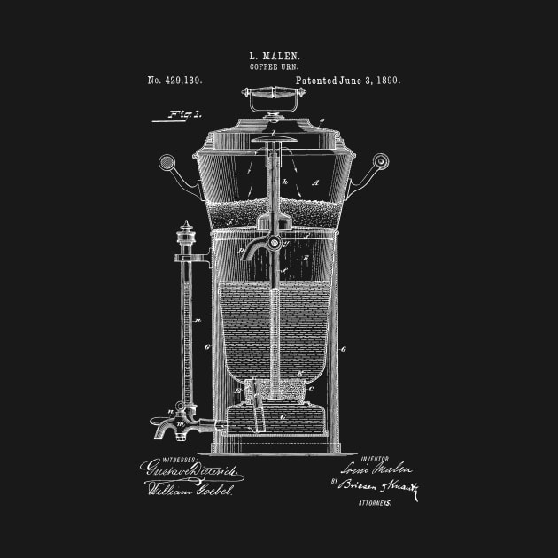 PATENT DRAWING / 1890 - Coffee Urn (white) by Daniel Coulmann