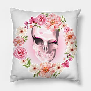 Flower Wreath Skull Pillow