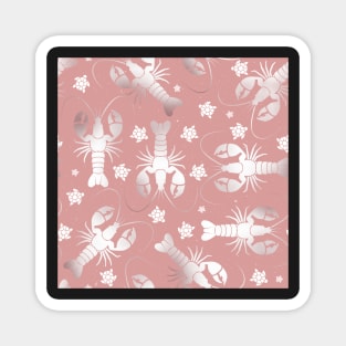 lobster love silver on pink Magnet