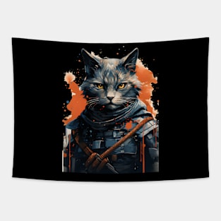 Cat Japanese Warrior Tapestry