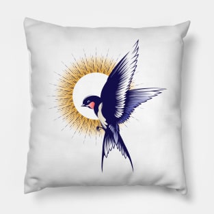 Flying Swallow Bird Colored Tattoo Pillow