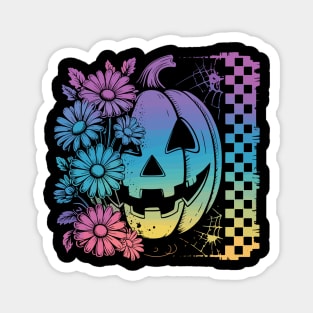 Halloween Pumpkin with Flowers and Checkerboard Magnet