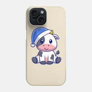 Cute Cow Winter Sitting With Beanie Hat Cartoon Phone Case