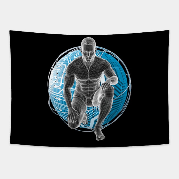 Cyborg Futuristic Man Space Rave Techno Dancer Science Fiction Nerd Hologram Technology Tapestry by DeanWardDesigns