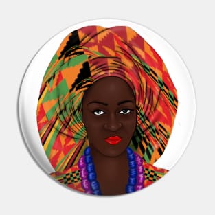 African Woman Kente Pattern Pin