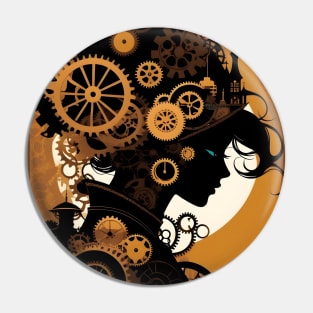 Steampunk Girl silhouette Pin