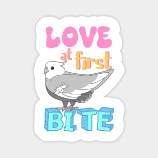 Love at first bite Grey Cockatiel Funny Birb merch Parrot Kawaii Magnet