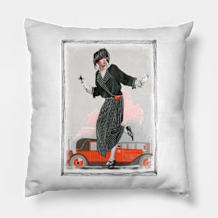 Art Deco Lady With Red Vintage Car Pillow