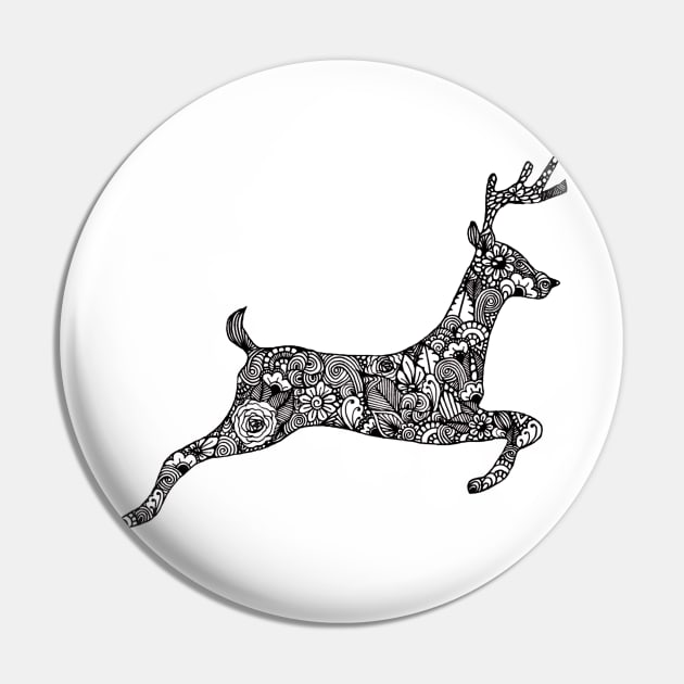 Monochrome zentangle Christmas jumping reindeer Pin by TheHermitCrab