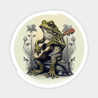 Cottagecore Frog With Acoustic Guitar Magnet