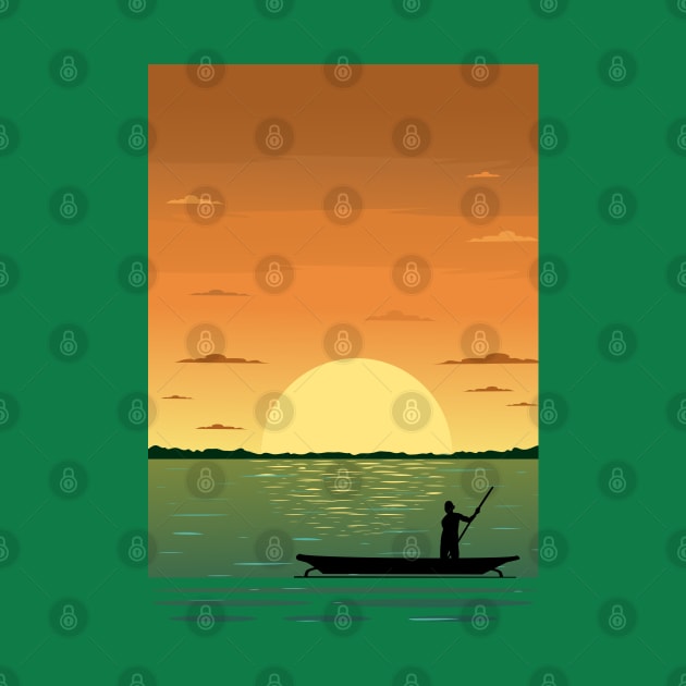 Sunset and the fisher in minimalist artwork by Zakaria Azis