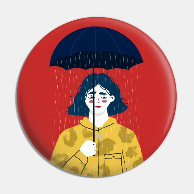 Pessimist Girl Holding an Umbrella Pin by London Colin
