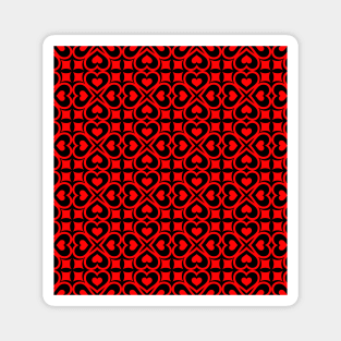 Red Heart Pattern On Black Background Art Print Pattern Design Magnet