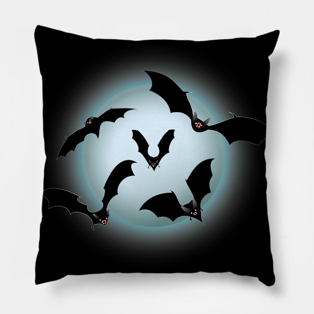 Halloween Bats under the moonlight Pillow by D-Pic