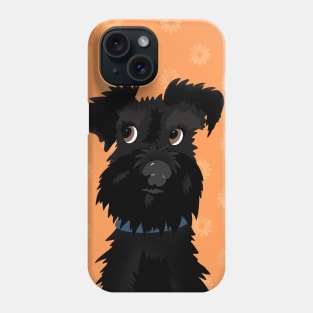 Black Miniature Schnauzer Dog with Orange Daisies Phone Case