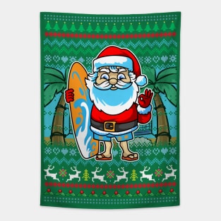 Surfer Santa Claus Surf Ugly Christmas Sweater Pattern Tapestry